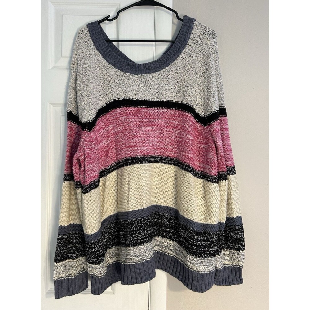 Caslon NWT Women’s V-Back Stripe sweater Size 3X Ivory Pink Odetta Stripe
